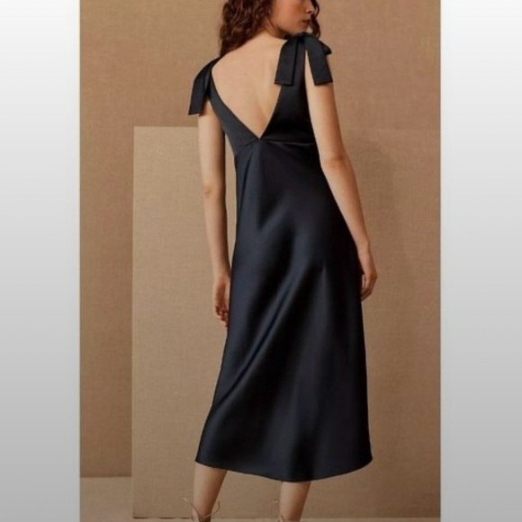NWT Sachin & Babi Navy Blue Silk Charmuese Tie Strap Plunge neck MIDI Dress in 4 - Picture 3 of 12